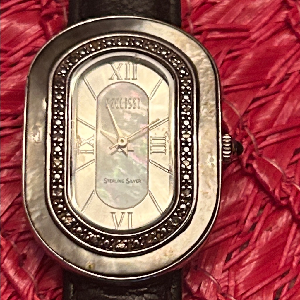 Ecclissi Sterling Silver Mother Of Pearl Dial And Gemstone Diamond Bezel